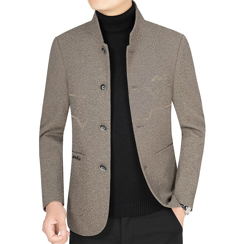 Herren Stehkragen-Sakko aus strukturierter Wollmischung mit Ziernähten und aufgesetzten Taschen Shop Nory
