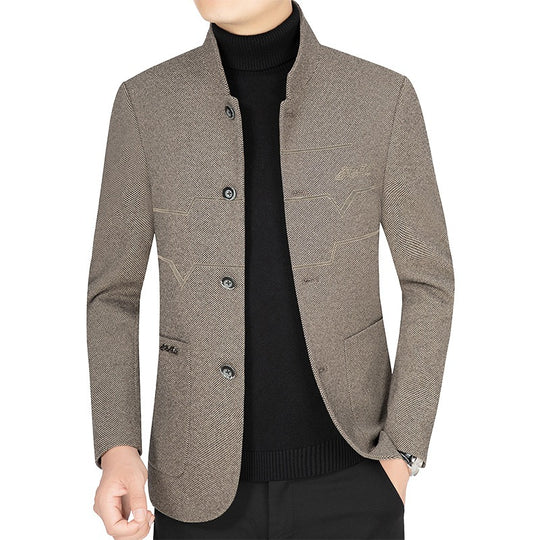 Herren Stehkragen-Sakko aus strukturierter Wollmischung mit Ziernähten und aufgesetzten Taschen Shop Nory