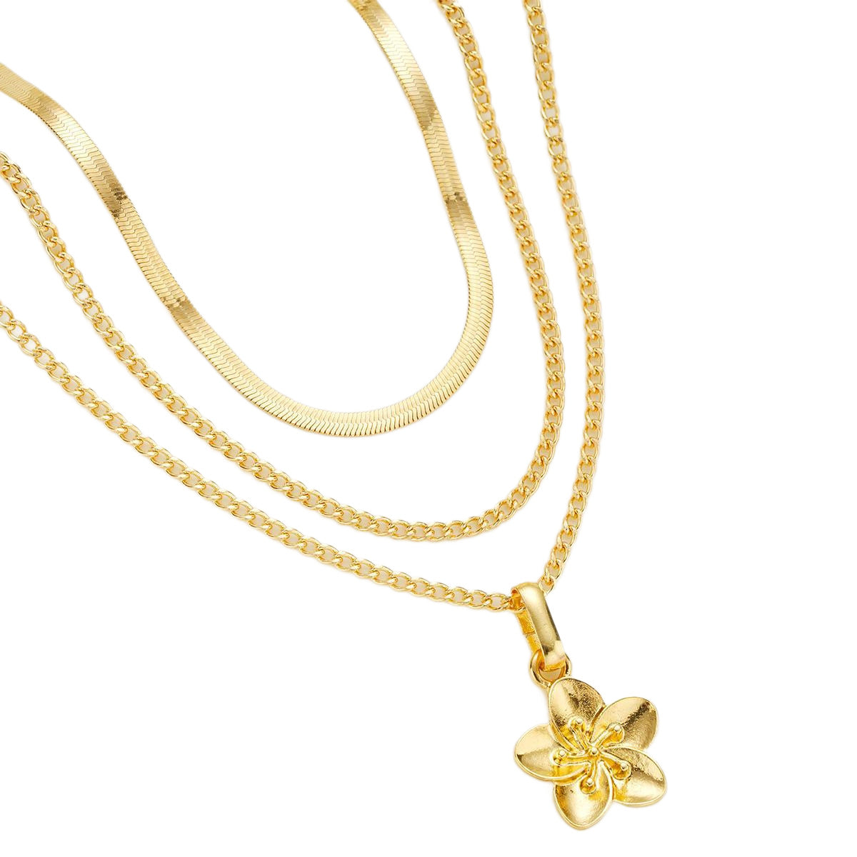 Damen Halsketten-Set mit feinen Goldketten und filigranem Blumenanhänger Shop Nory