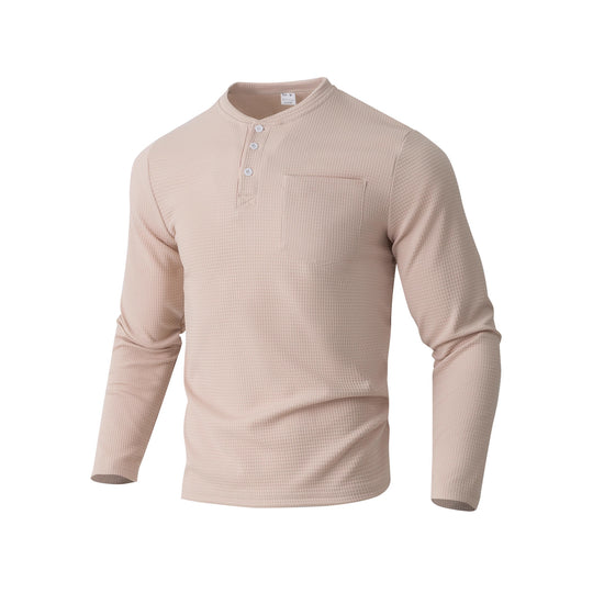 Herren Langarm Henley mit Waffelstruktur und Brusttasche thermisches Langarmshirt Shop Nory