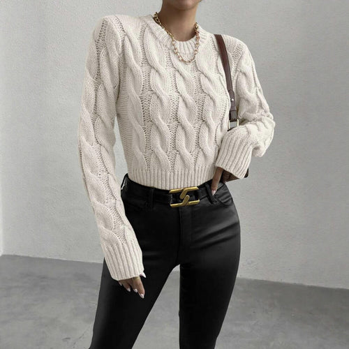 Damen Feiner Zopf‑Strickpullover mit Rundhals und gerippten Bündchen Shop Nory