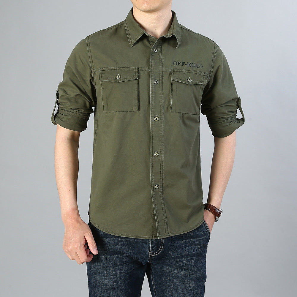 Herren Military-Hemd mit Brusttaschen, Ärmelrollfunktion und Off-Road-Print Shop Nory