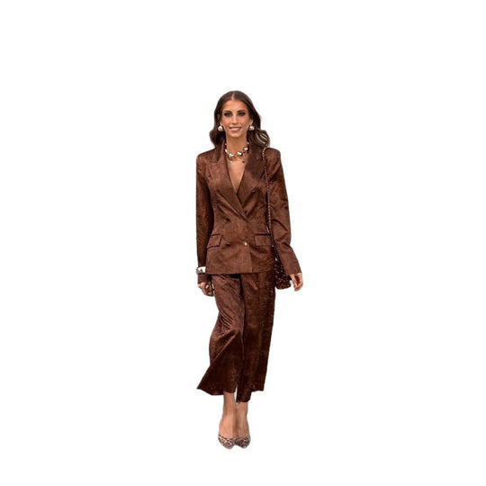 Damen Doppelreihiges Samt-Blazer und Cropped-Hose Co-Ord-Set Shop Nory