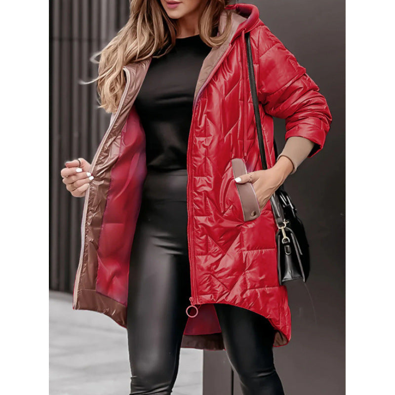 Damen Lässige Steppjacke mit Kapuze und großen Taschen