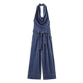 Damen Jumpsuit mit tiefem V-Ausschnitt und weitem Bein
