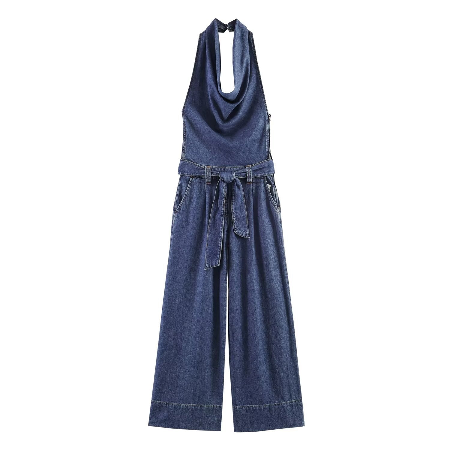 Damen Jumpsuit mit tiefem V-Ausschnitt und weitem Bein