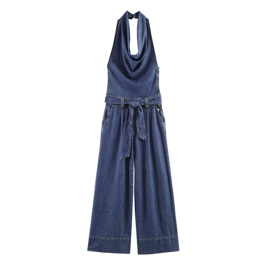 Damen Jumpsuit mit tiefem V-Ausschnitt und weitem Bein