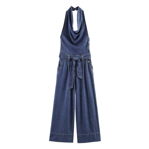 Damen Jumpsuit mit tiefem V-Ausschnitt und weitem Bein