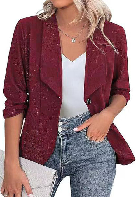Damen Kurzblazer mit 3/4-Ärmeln, taillierter Silhouette und Ein-Knopf-Verschluss Shop Nory