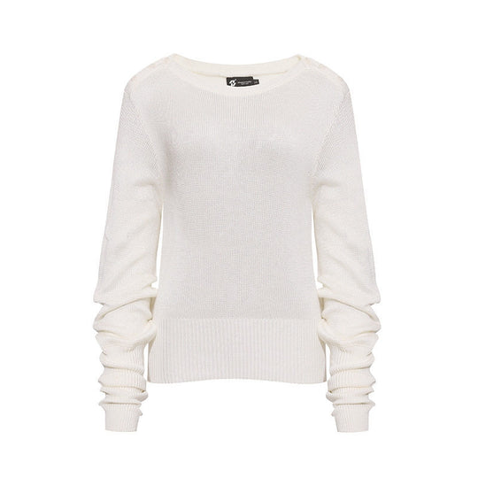 Damen Leichter Feinstrick-Pullover mit überschnittenen Schultern und langen Raffärmeln Shop Nory