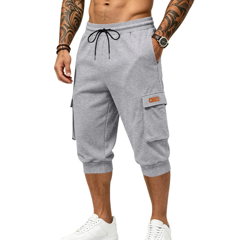 Herren Dreiviertel-Sweat-Cargo mit elastischem Bund, Kordelzug und Mehrfachtaschen Shop Nory
