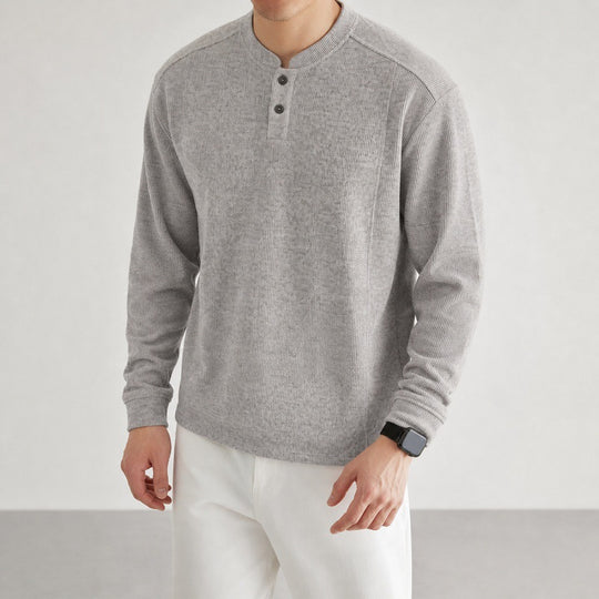 Herren Langarm Waffelstrick-Henley-Pullover mit Knopfleiste Shop Nory