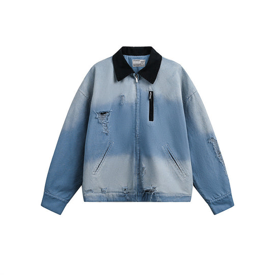 Herren Gekürzte Denim‑Blousonjacke im Used‑Look mit Cordkragen und Distressed‑Details Shop Nory