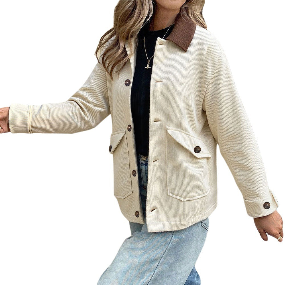 Damen Cordjacke mit kontrastkragen, aufgesetzten Taschen und Knopfleiste Shop Nory