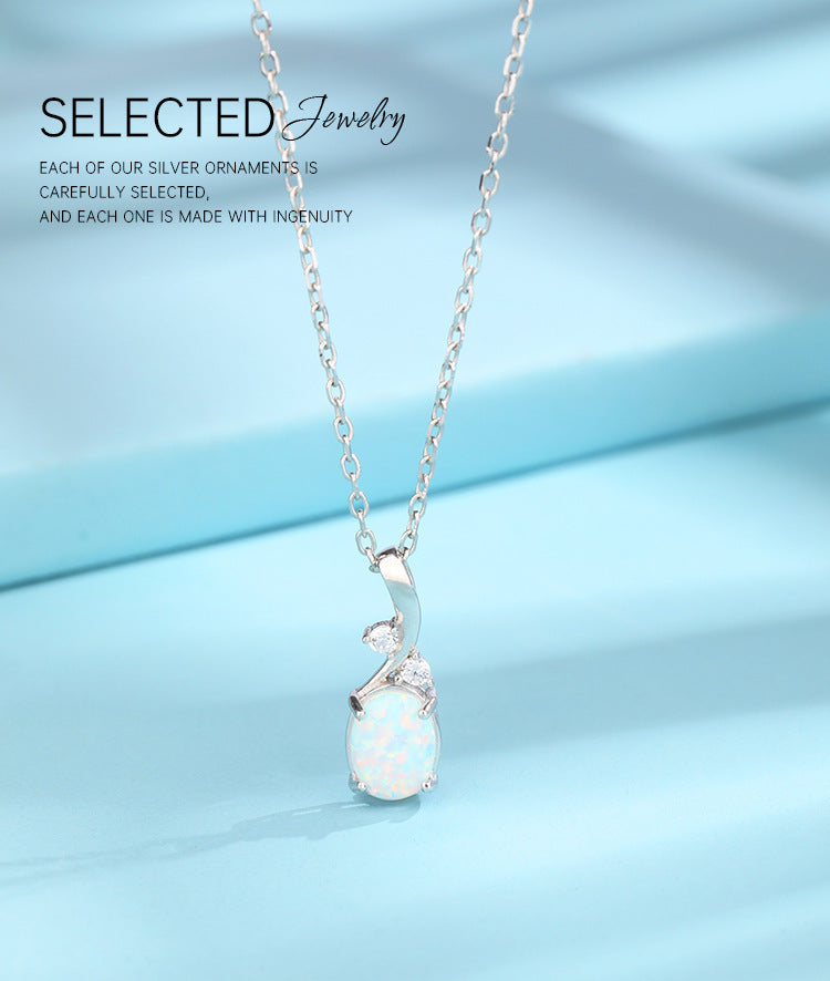 925 Sterling Silber Opal Zirkon Kabelkette Einlage Geometrische Anhänger Halskette | Shop Nory