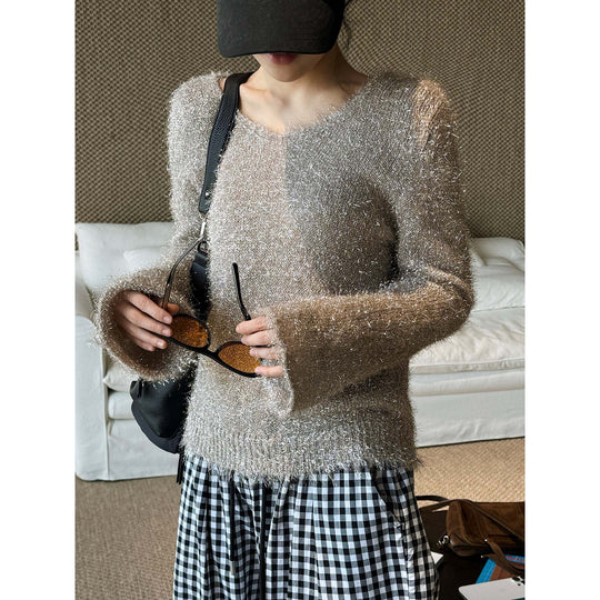 Damen Flauschiger Feinstrickpullover mit Effektgarn und Glanzfäden Shop Nory
