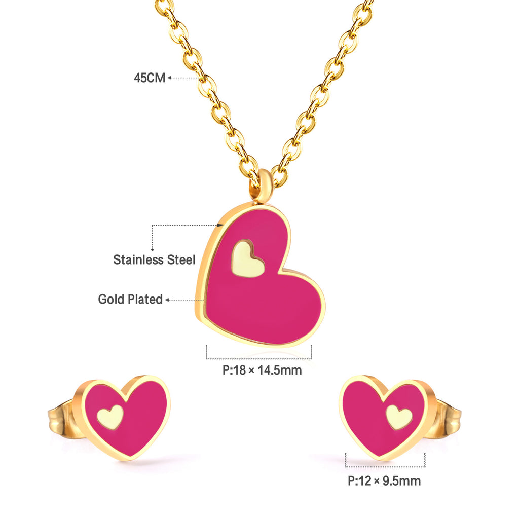 Damen Schmuckset mit rotem Herzanhänger und passenden Ohrsteckern Shop Nory