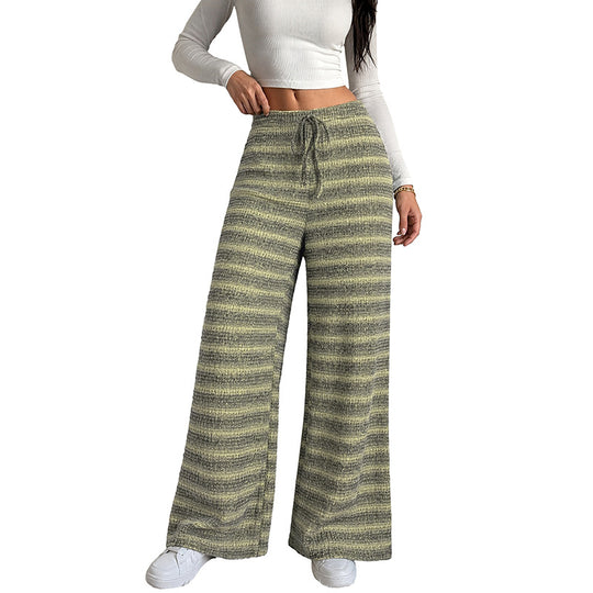 Damen Weiche Gestreifte Strick-Loungehose mit weitem Bein und Tunnelzug Shop Nory