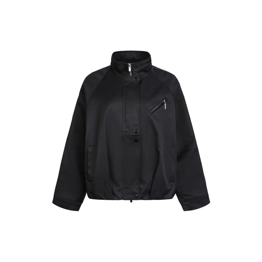 Unisex Kurz geschnittene minimalistische Boxy‑Jacke mit hohem Funnelkragen und verdeckter Frontblende Shop Nory