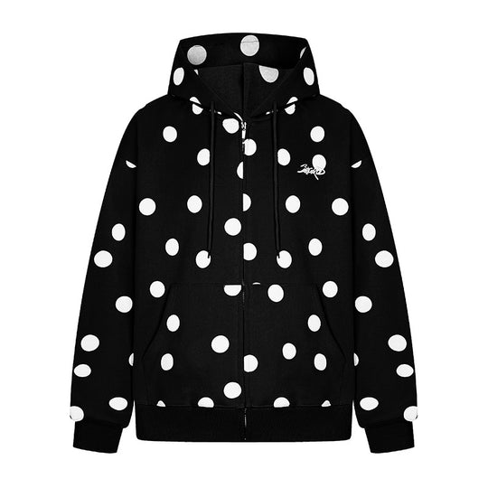Damen Kapuzen-Sweatjacke mit durchgehendem Reißverschluss, Oversize-Schnitt und Polka-Dot-Print Shop Nory