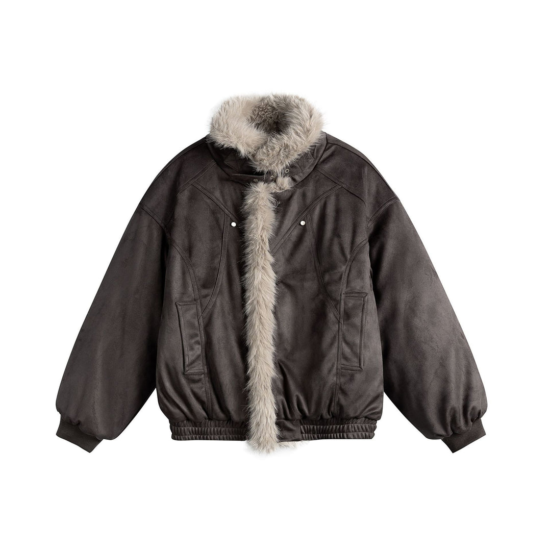 Damen Boxy‑Bomberjacke aus Veloursimitat mit voluminösem Kunstfellkragen Shop Nory