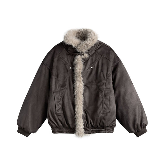 Damen Boxy‑Bomberjacke aus Veloursimitat mit voluminösem Kunstfellkragen Shop Nory