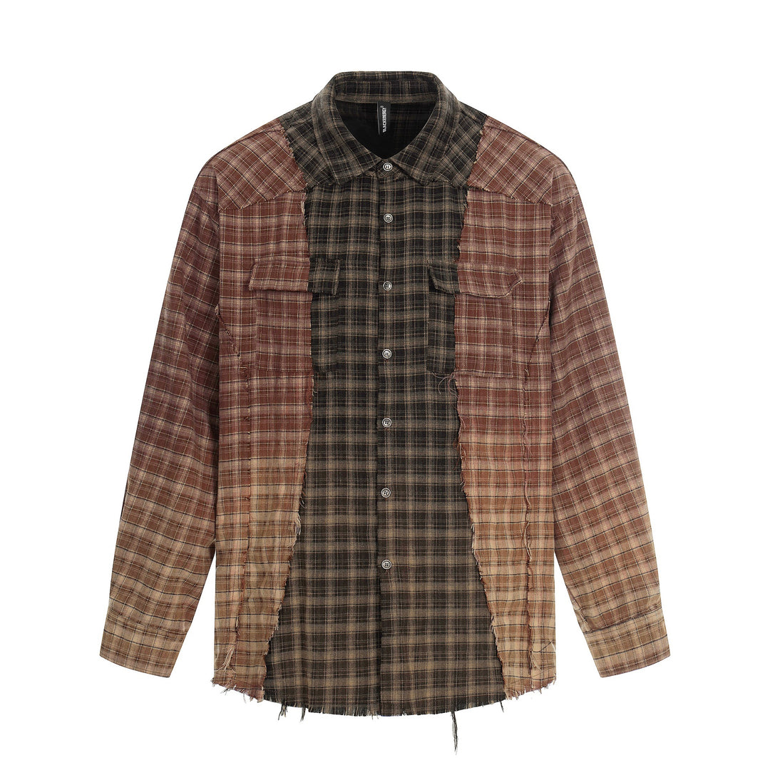 Herren Patchwork-Flanell-Overshirt mit ausgefransten Kanten Shop Nory
