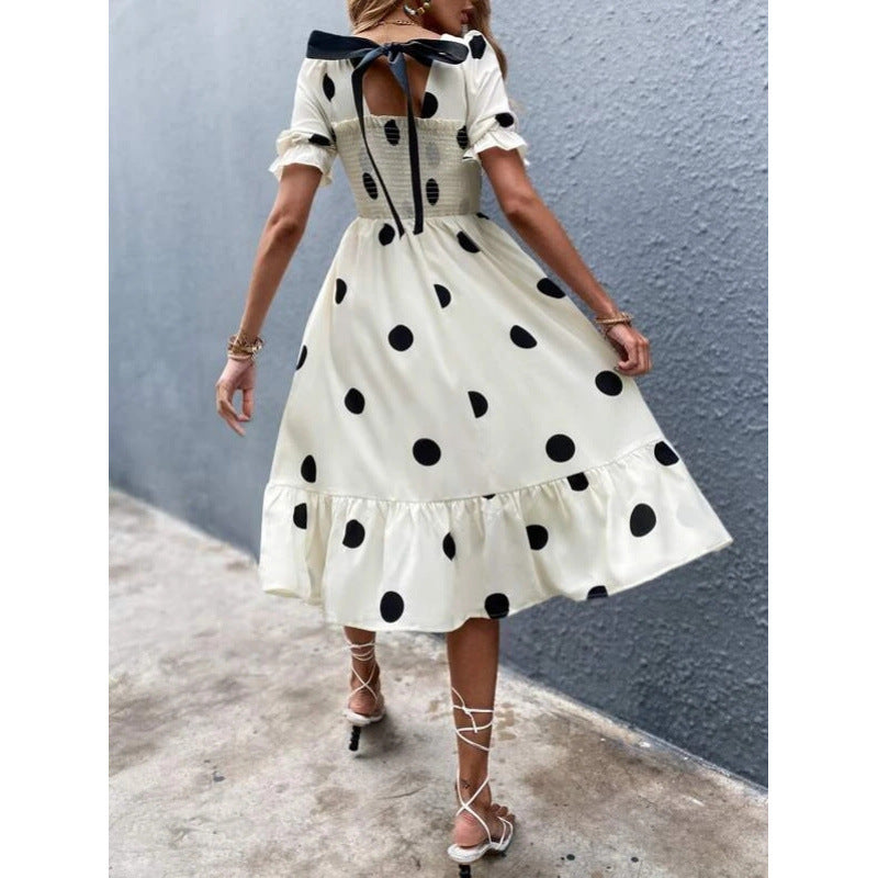 Damen Midi-Kleid mit lässigem Schnitt und großen Punkten Shopnory