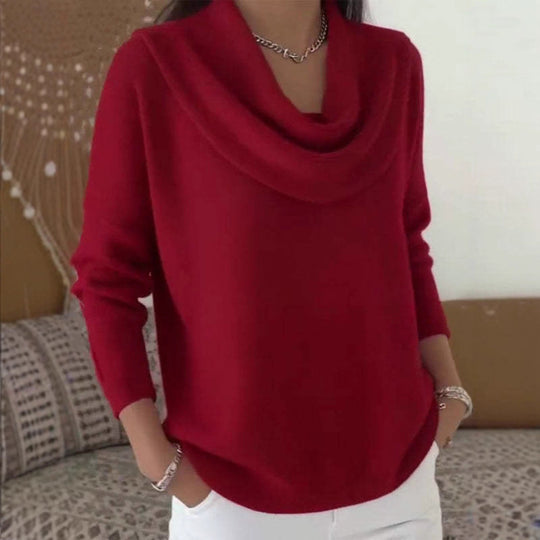 Damen nan schimmernder Strickpullover mit Wasserfallkragen, feiner Glitzerstruktur und schmalem Saum Shop Nory