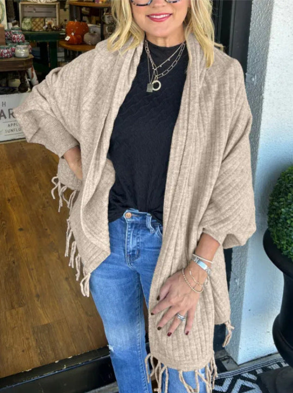 Damen vielseitiger Poncho mit Fransen