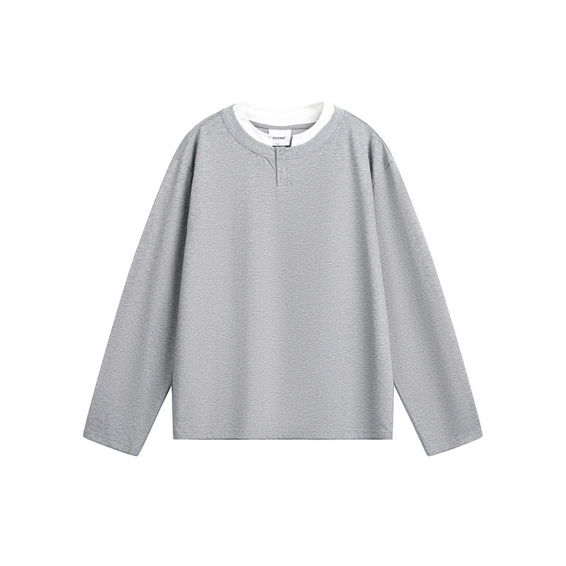 Unisex Lässiges Layering-Henley-Langarmshirt mit Kontrast-Doppelkragen Shop Nory