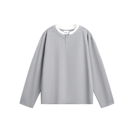 Unisex Lässiges Layering-Henley-Langarmshirt mit Kontrast-Doppelkragen Shop Nory
