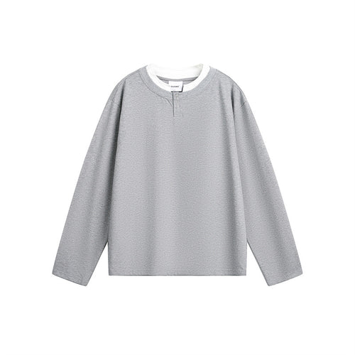 Unisex Lässiges Layering-Henley-Langarmshirt mit Kontrast-Doppelkragen Shop Nory