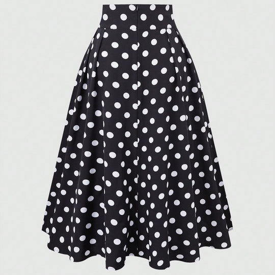 Damen Hochtaillierter Tellerrock mit taillierter Passe, Falten und Polka‑Dot‑Print Shop Nory