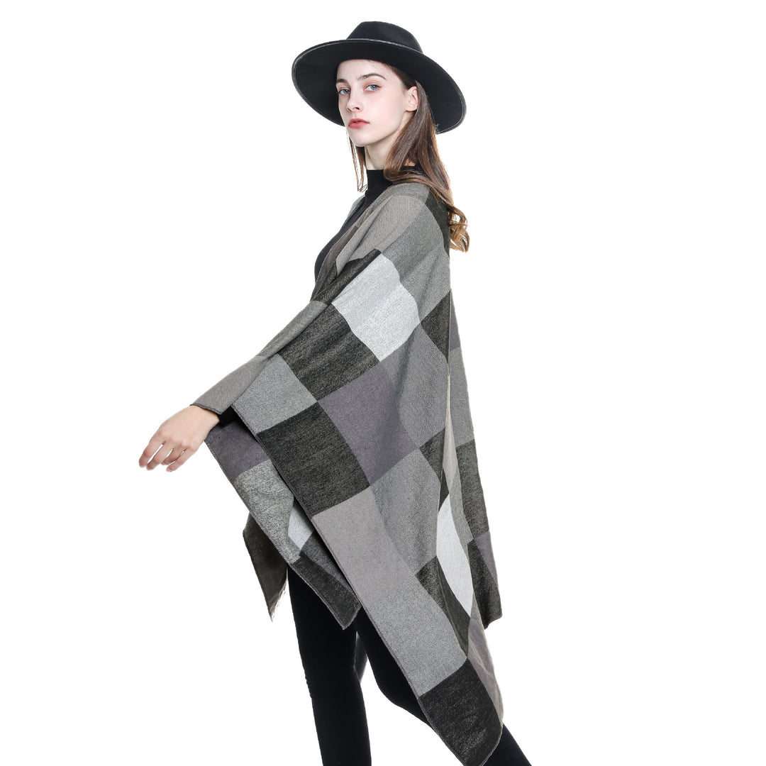 Damen Leichter Jacquard-Poncho mit geometrischem Muster und asymmetrischem Saum Shop Nory