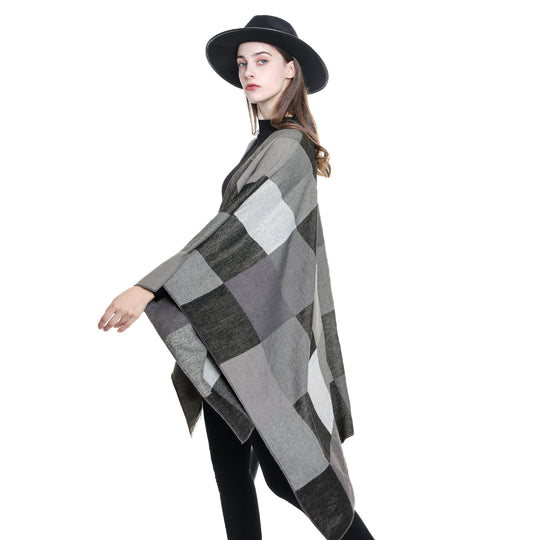 Damen Leichter Jacquard-Poncho mit geometrischem Muster und asymmetrischem Saum Shop Nory