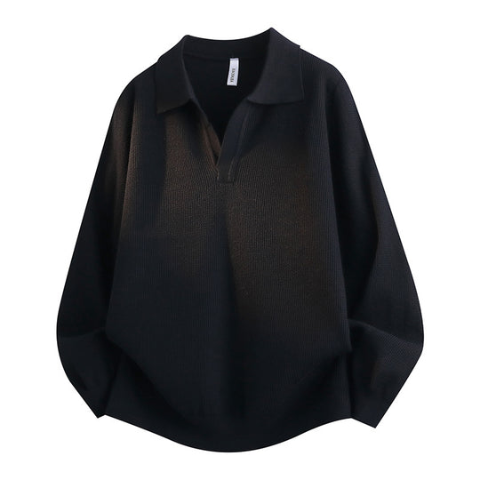 Unisex Oversized Feinstrick-Polo-Pullover mit offenem V‑Ausschnitt und lässiger Silhouette Shop Nory