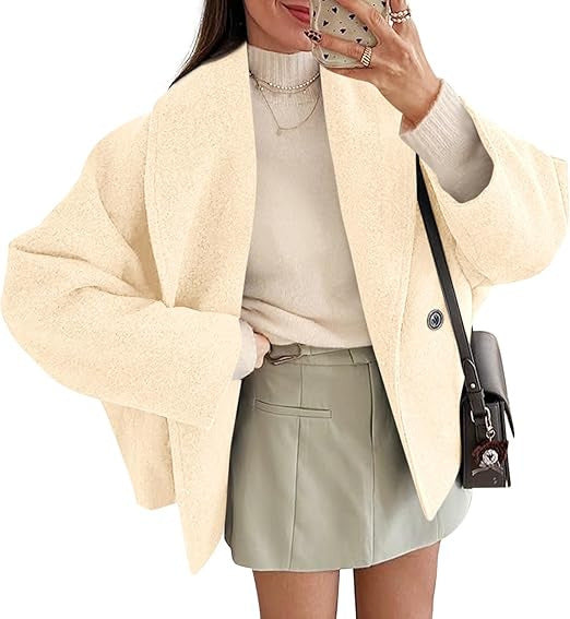 Damen Kurz geschnittener Boxy-Wollmantel mit Schalkragen und überschnittener Schulter Shop Nory