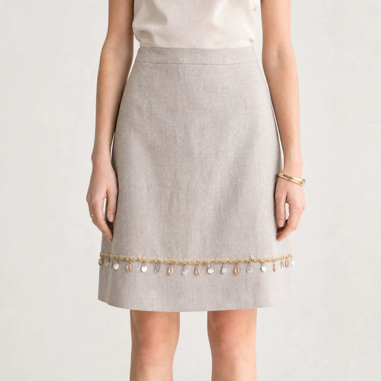 Damen Eleganter Leinenrock mit Zierperlen Shop Nory