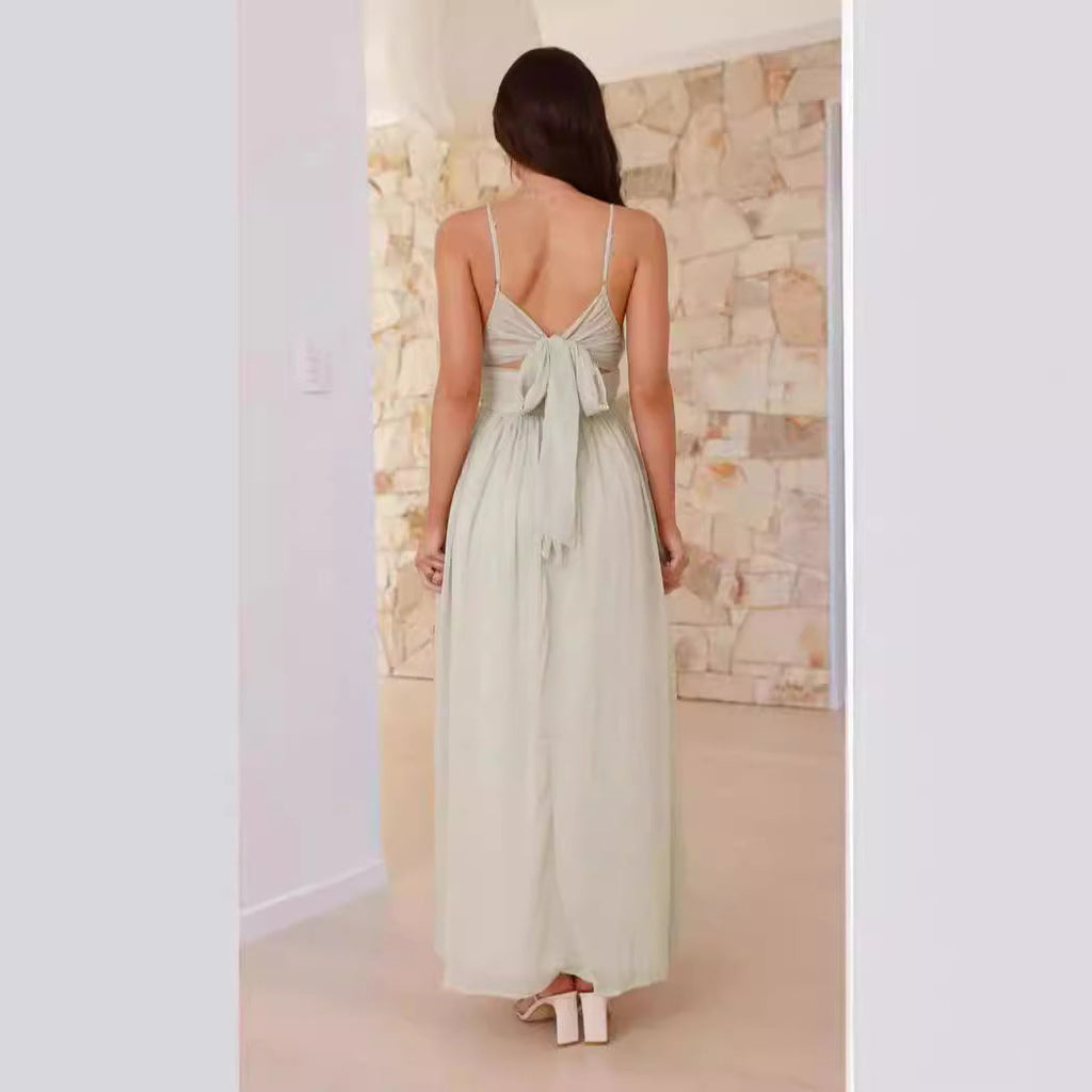 Damen Maxikleid mit schmalen Spaghetti-Trägern und elegantem Wickel-Design