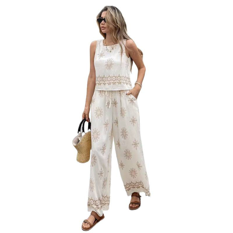 Damen zwei-teiliges Sommer Set mit feiner Stickerei und weitem Schnitt