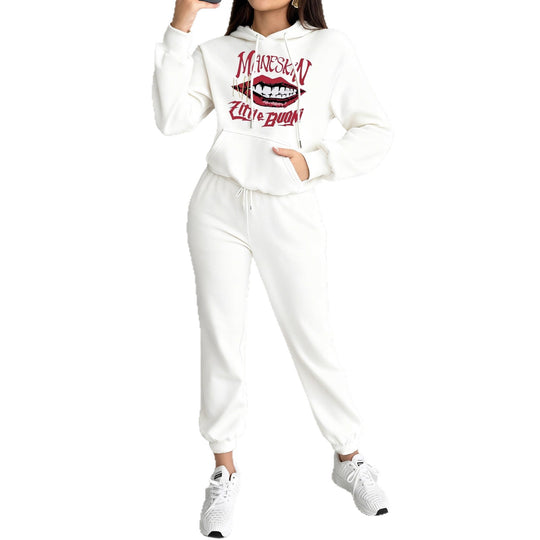 Damen nan Hoodie- und Jogginghose-Set mit Kapuze, Kängurutasche, elastischem Bund und auffälligem Lippen-Statementprint Shop Nory