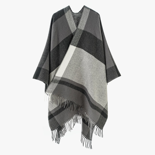 Damen Oversize Wollmix-Überwurf mit V-Ausschnitt und Fransen Shop Nory