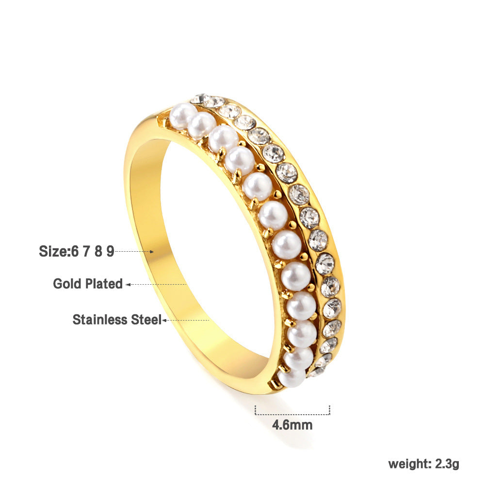 Damen verstellbarer Goldplattierter Edelstahlring mit Perlenbesatz Shop Nory