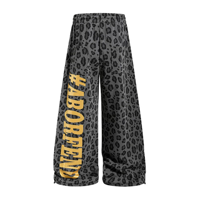 Damen Weite Palazzo-Sweathose im Leo-Muster mit hohem Komfortbund, Kordelzug und goldigem Statement-Print Shop Nory