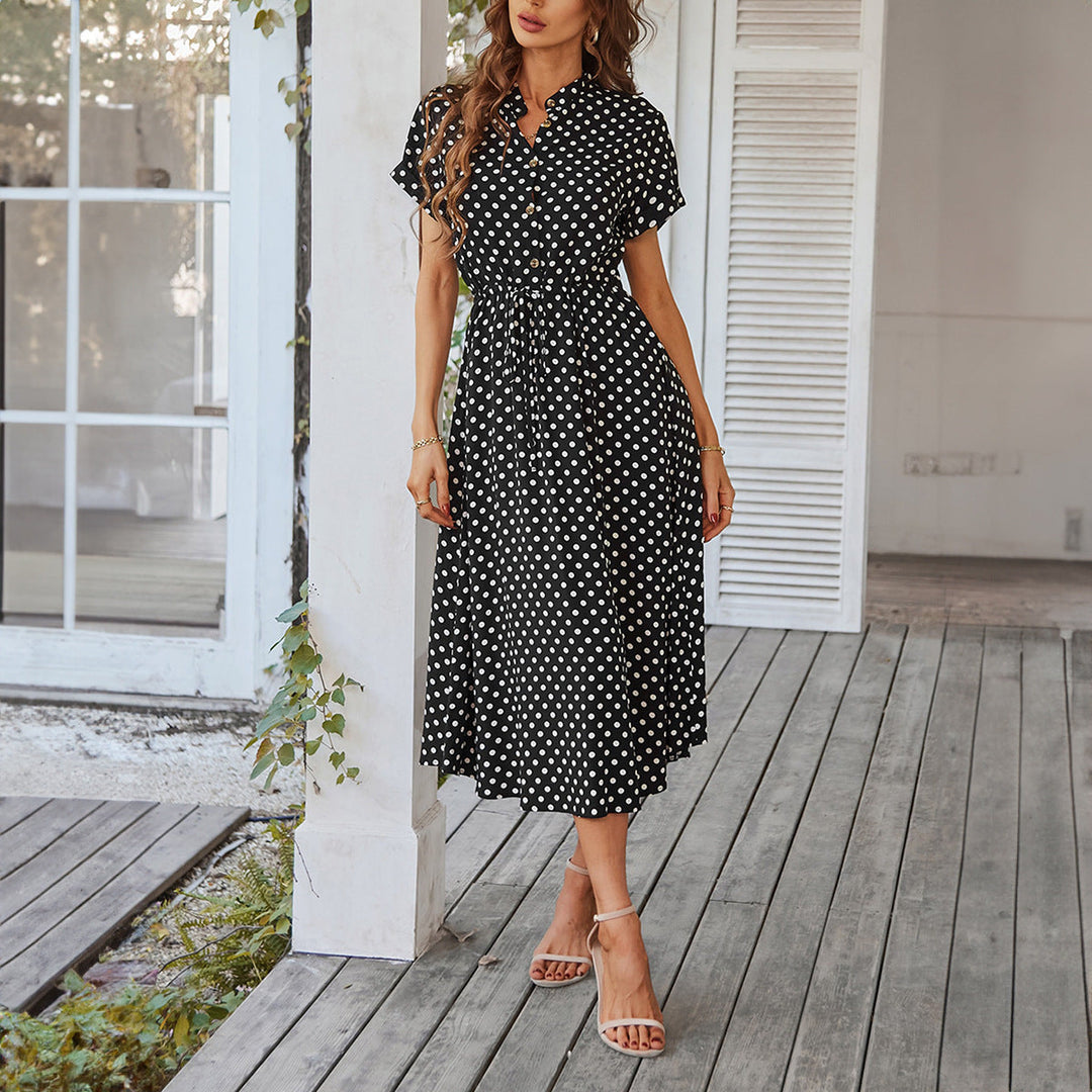 Damen Elegantes Hemdblusenkleid mit tailliertem Design und Polka-Dots