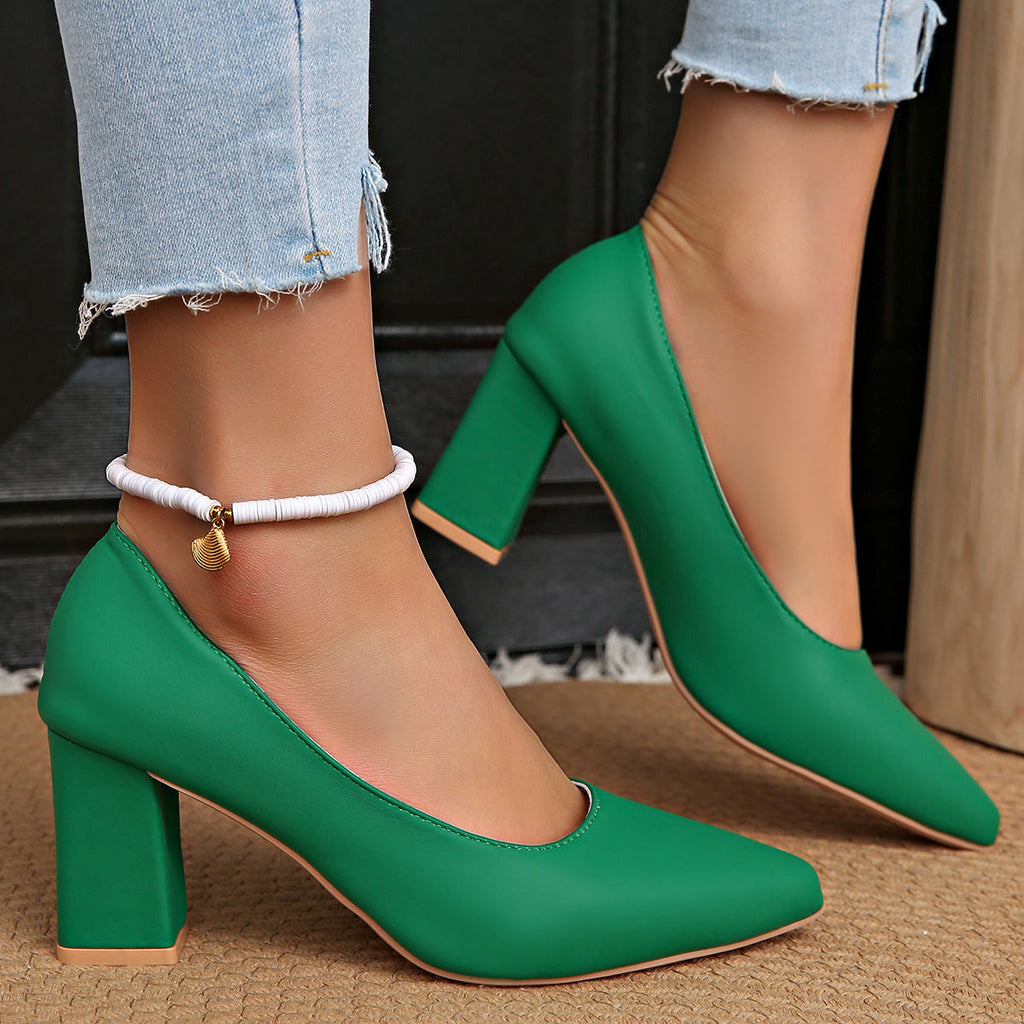 Damen Elegante Pumps mit modischem Blockabsatz und spitzem Design