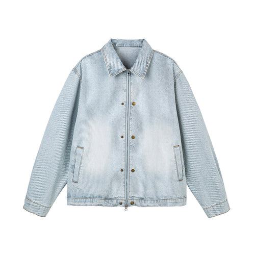 Damen Oversize-Denimjacke im Workwear-Stil mit feinen Streifen und Zwei-Wege-Reißverschluss Shop Nory