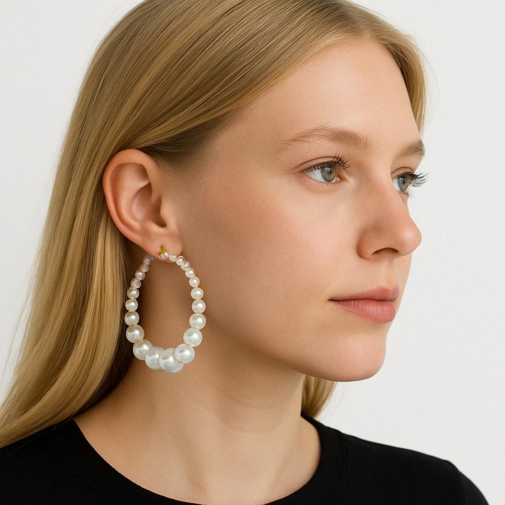 Damen Creolen-Ohrringe mit eleganten Perlen und stilvollem Golddetail Shop Nory