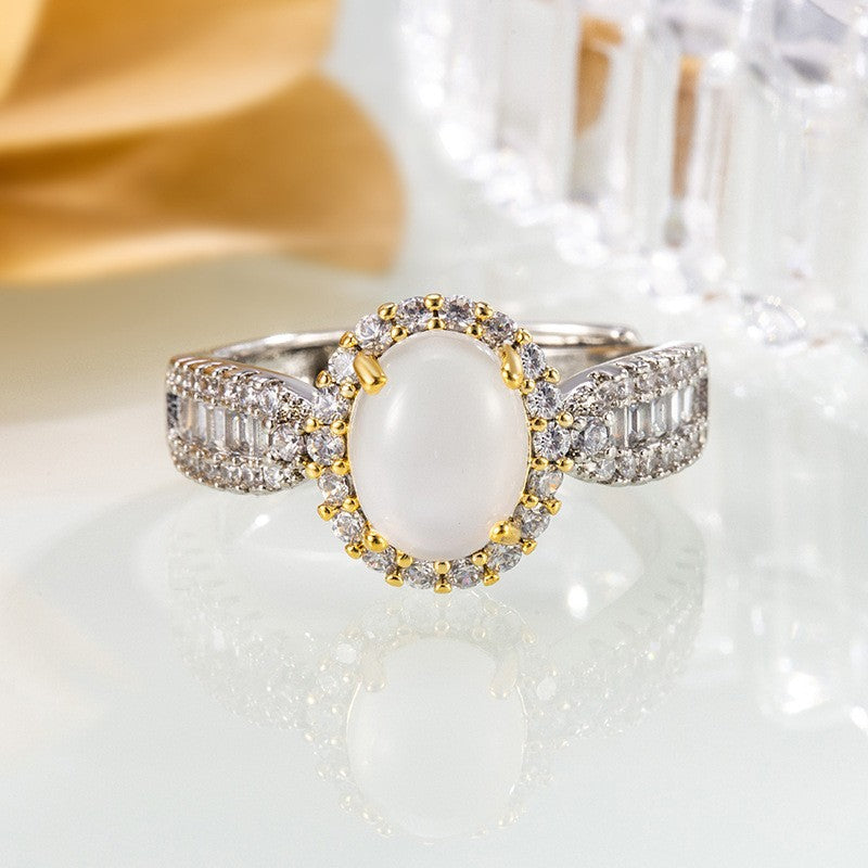 Damen eleganter und funkelnder Ring mit Mondstein Shop Nory